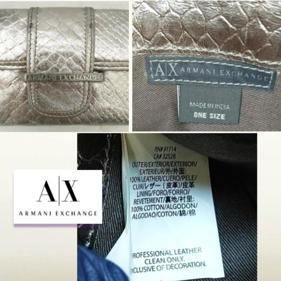 Chic ARMANI EXCHANGE Soft Genuine Leather Wallet Silver Metallic Card Bi… - Picture 7 of 9
